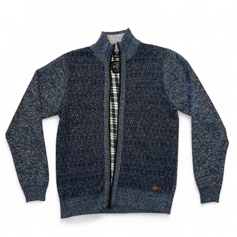 Blue Patterned Sweater Zip Up Jacket Size XL David Bitton Buffalo